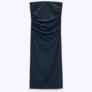 ZARA - MIDI SKIRT WITH RUCHING - MEDIUM - DUCK BLUE